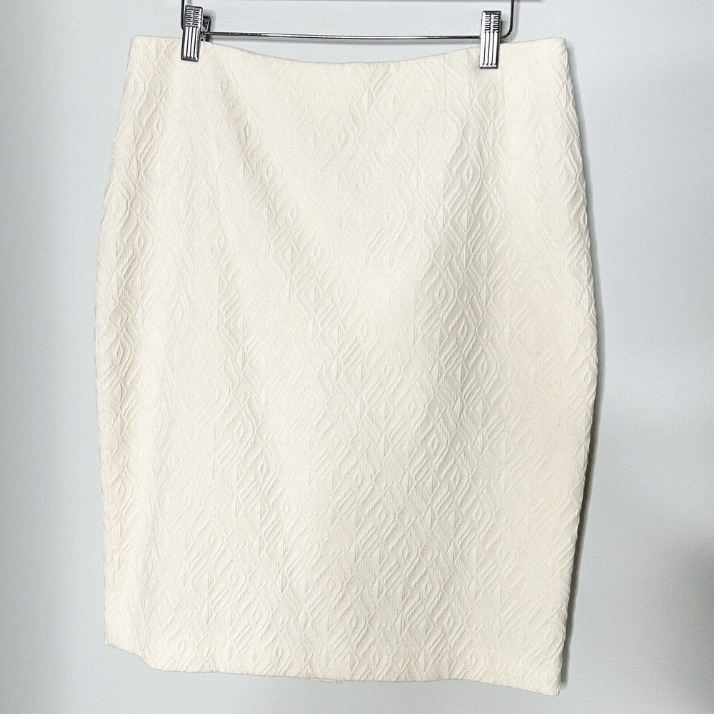 VINTAGE NIPON BOUTIQUE Women Size 8 Ivory Matelasse Knee Length Skirt W32 Lined